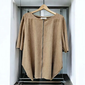bryn Walker Suede-Look Zip Front Tunic in Camel Brown